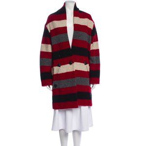 Isabel Marant Red, Black & Cream Striped Wool Coat